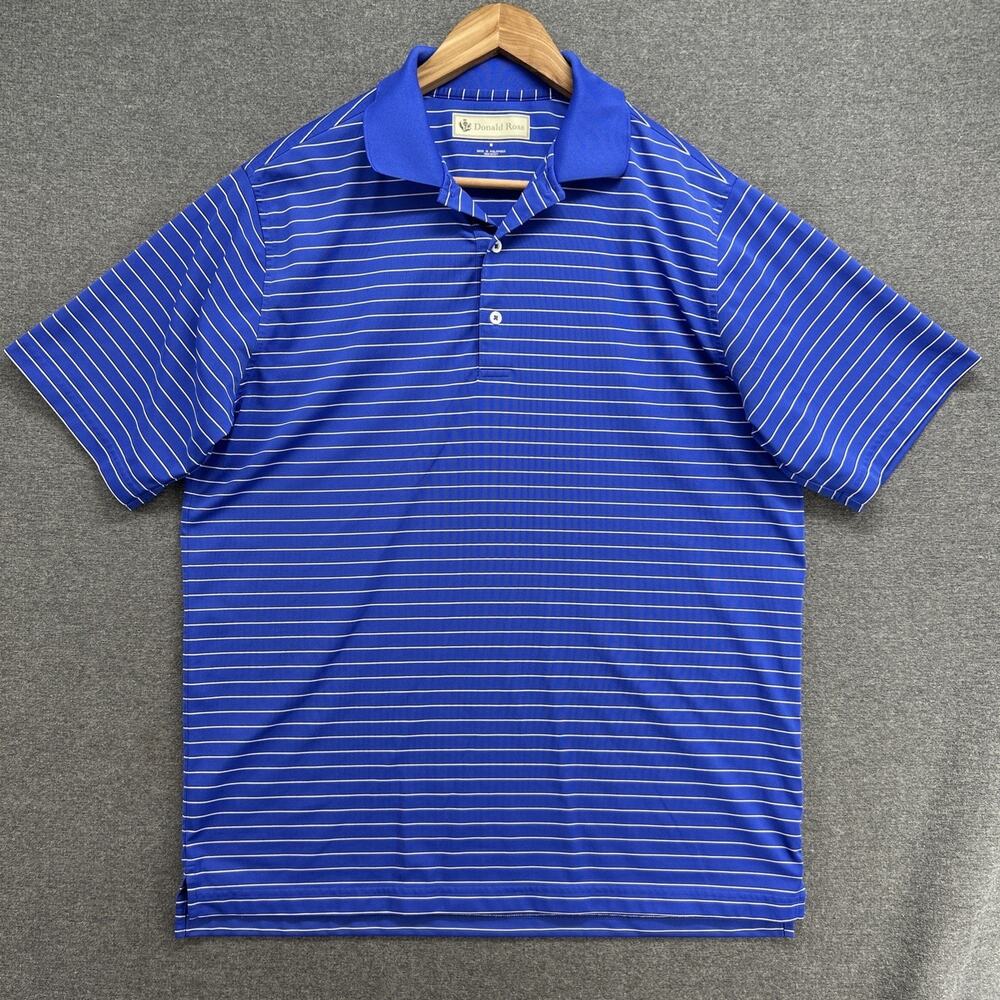 Donald Ross Mens Medium Golf Polo Shirt Blue Black Striped Short Sleeve Top